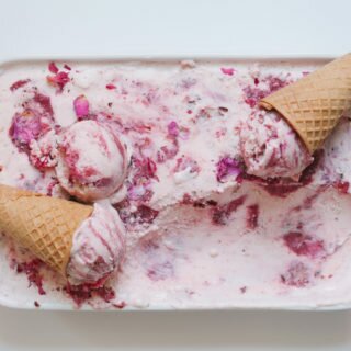 Rose and Rhubarb Frozen Yogurt
