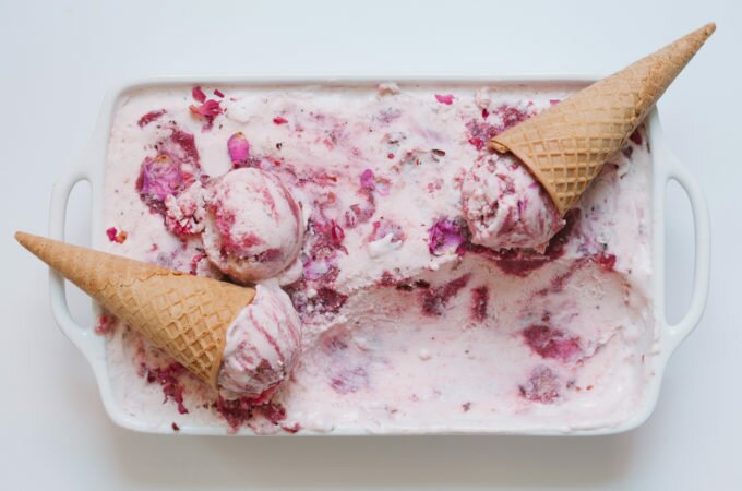 Rose and Rhubarb Frozen Yogurt
