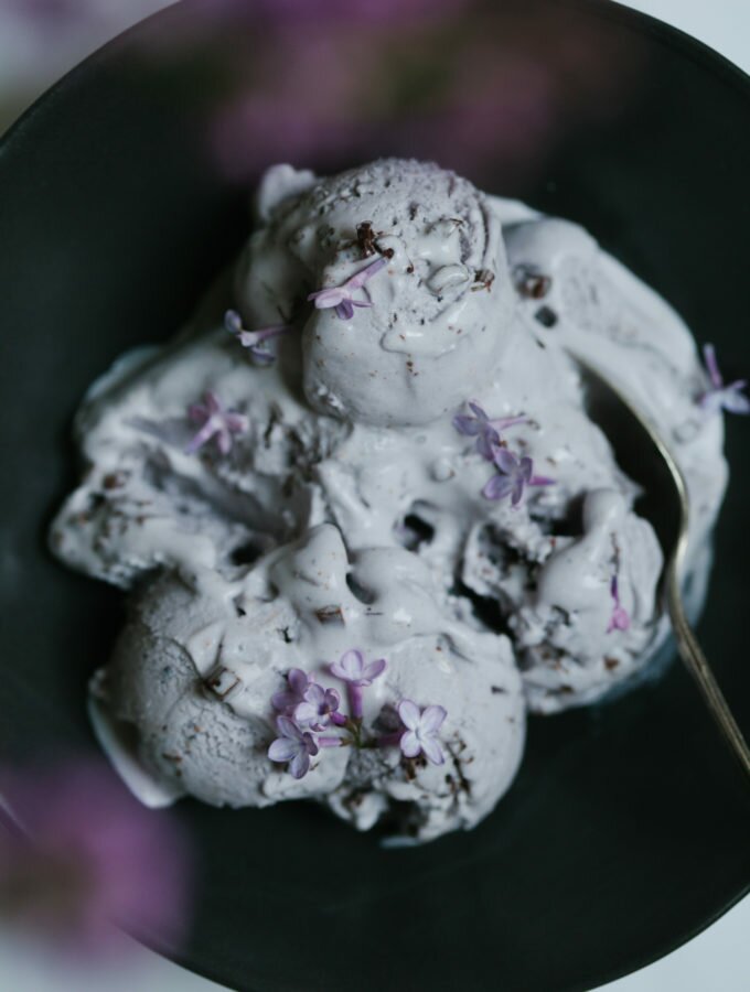 Lavender Ice Cream with Chocolate Tahini Bits | Golubka Kitchen