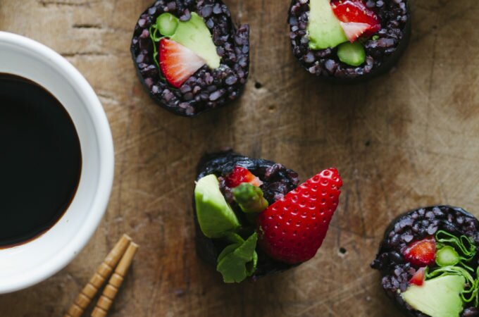 Strawberry and Asparagus Black Rice Sushi | Golubka Kitchen