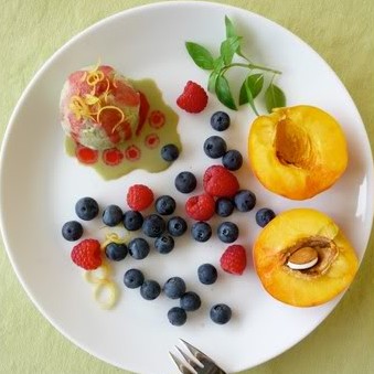 Lemon & Basil Ice Cream with Raspberry Sauce and Summer Fruit