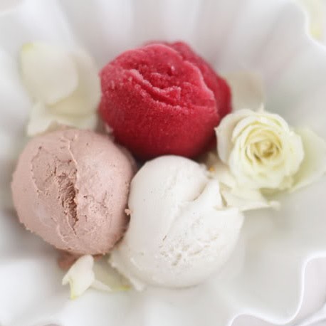 Valentine’s Day Dessert – Rose Ice Cream, Pomegranate Sorbet, Rose Mille-Feuille