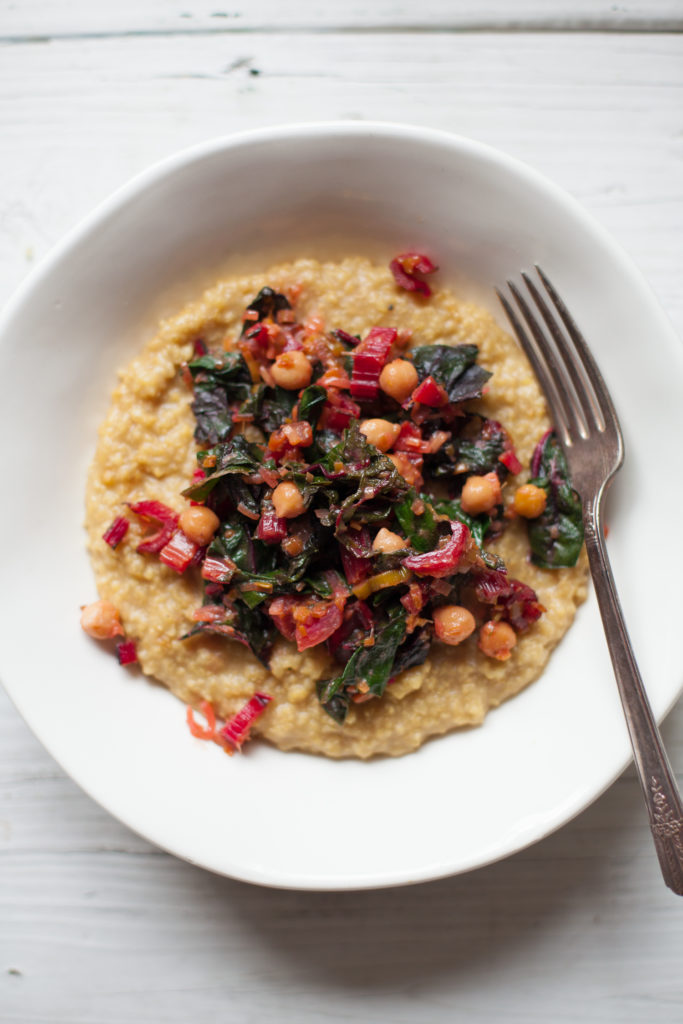 Creamy Millet Polenta with Rainbow Chard and Chickpeas