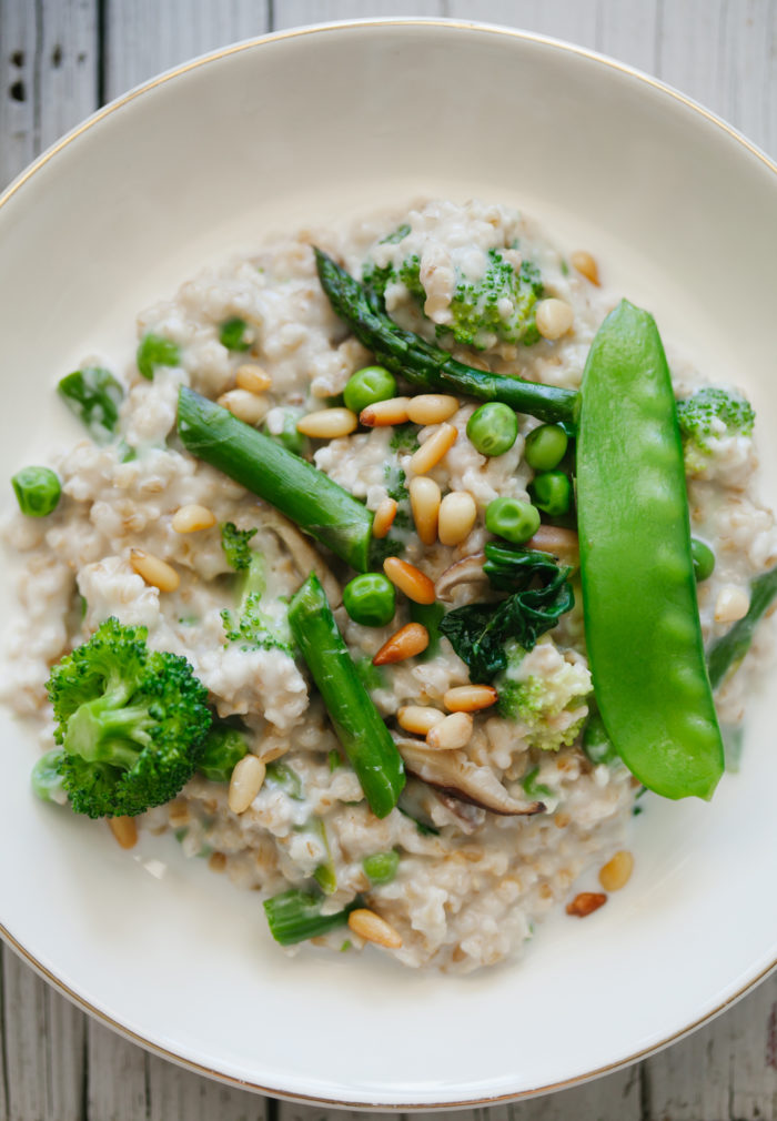 Creamy Steel Cut Oats with Spring Vegetables