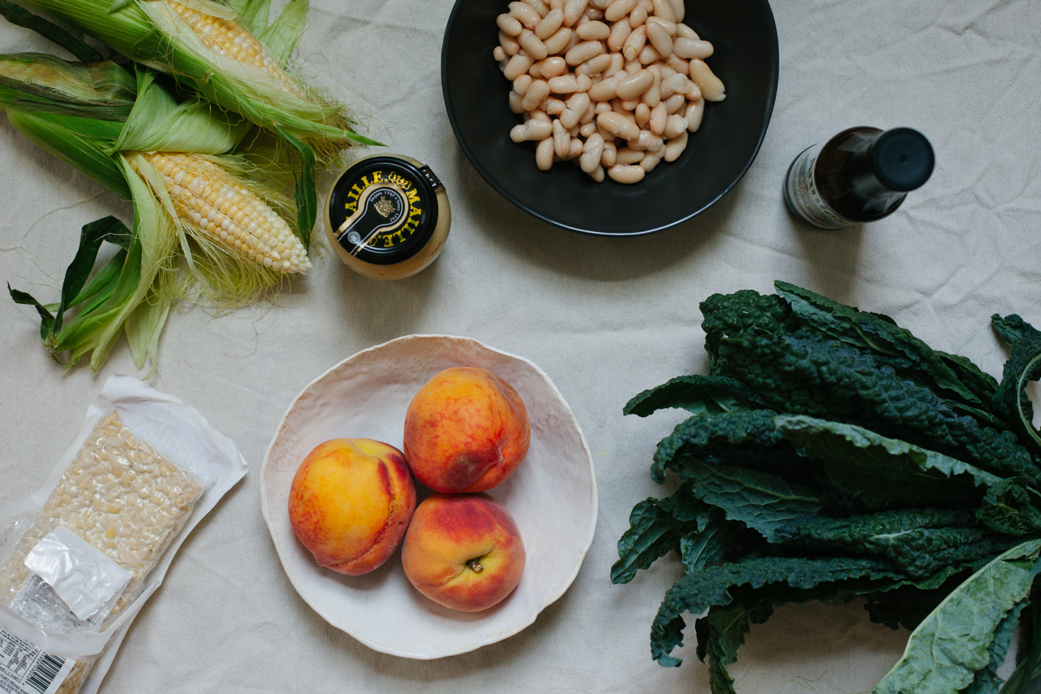 Vegan Caesar Salad with Tempeh Croutons, Roasted Peaches and Corn | Golubka Kitchen