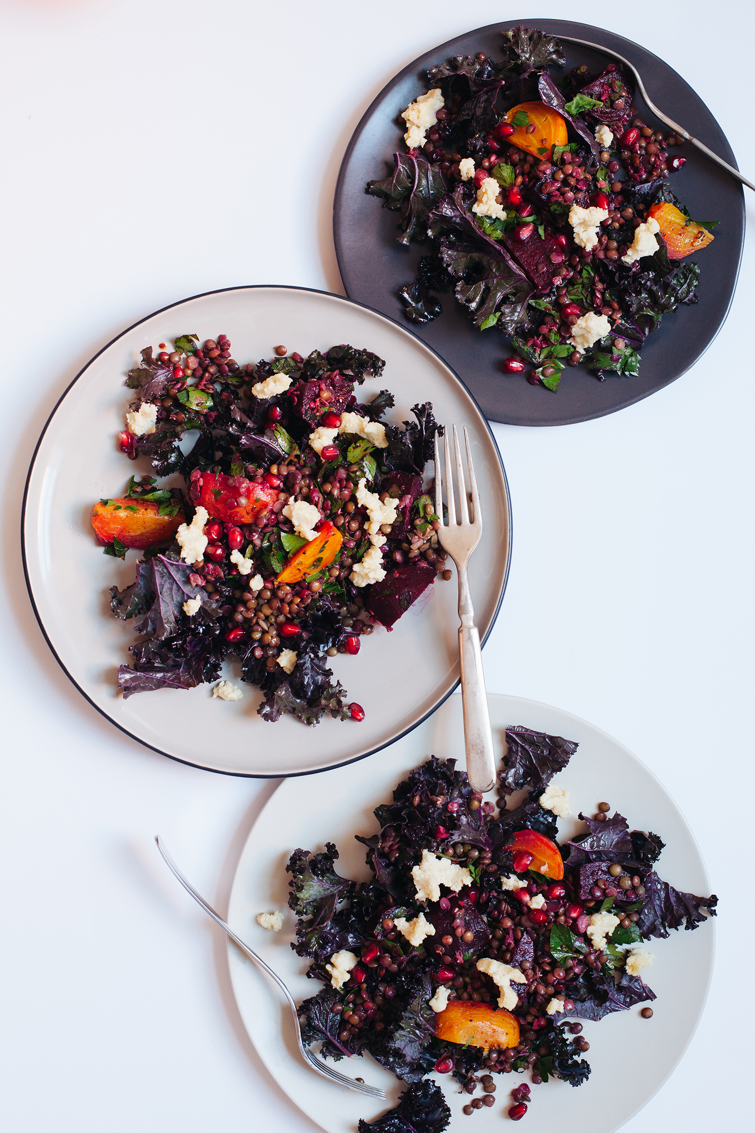 Kale Salad with Marinated Beets, Lentils and Almond Cheese | Golubka Kitchen