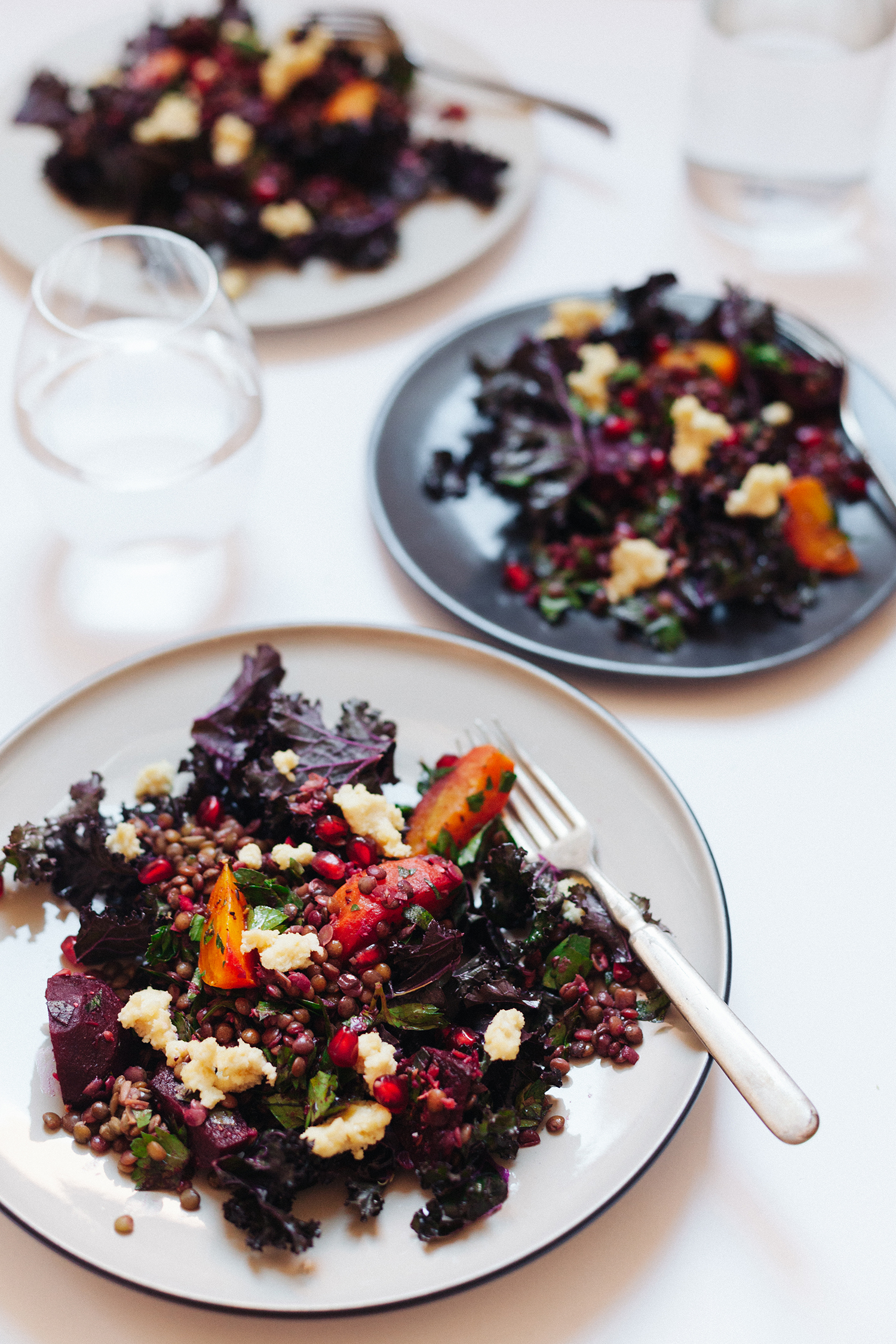 Kale Salad with Marinated Beets, Lentils and Almond Cheese | Golubka Kitchen