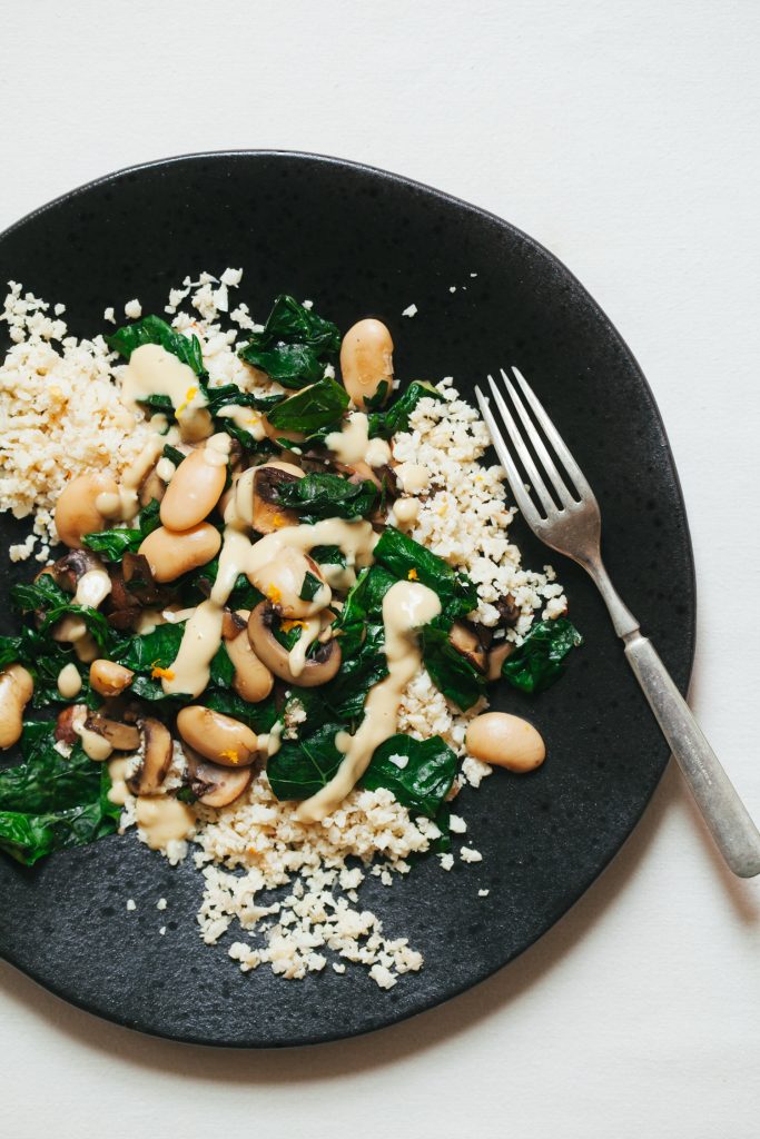 Cauliflower Rice with Zingy White Beans and Kale