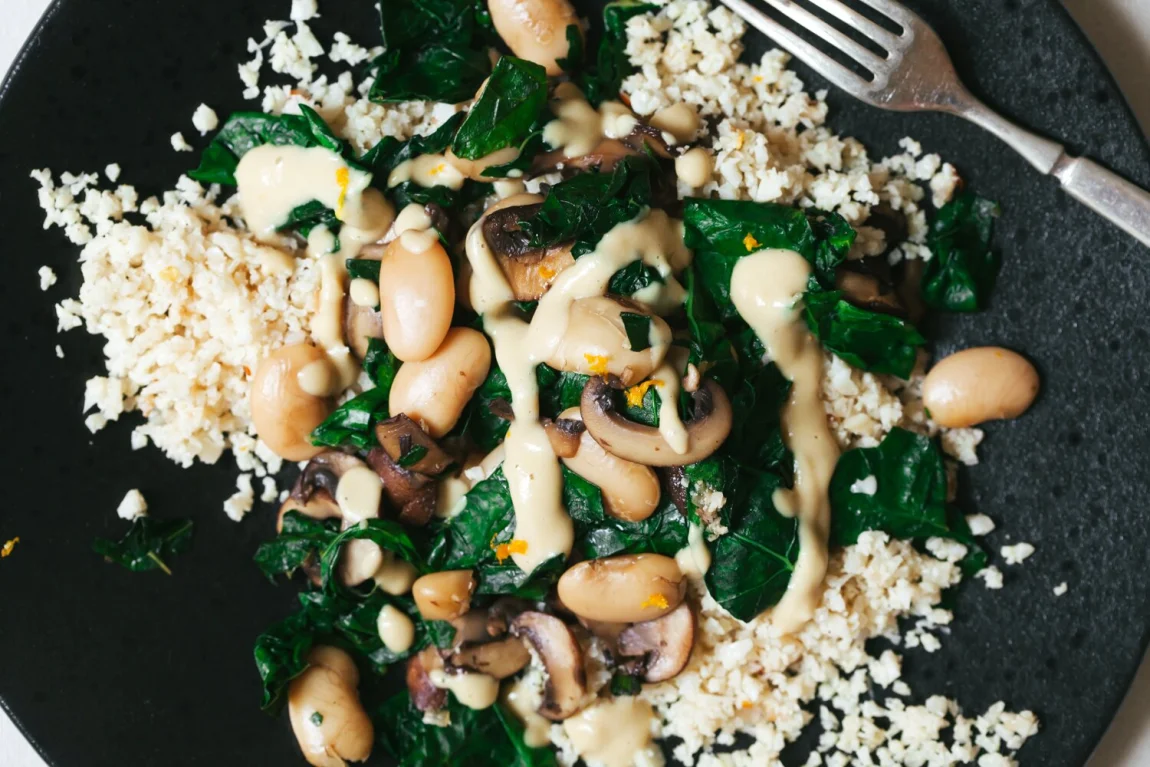 Cauliflower Rice with Zingy White Beans and Kale - Golubka Kitchen