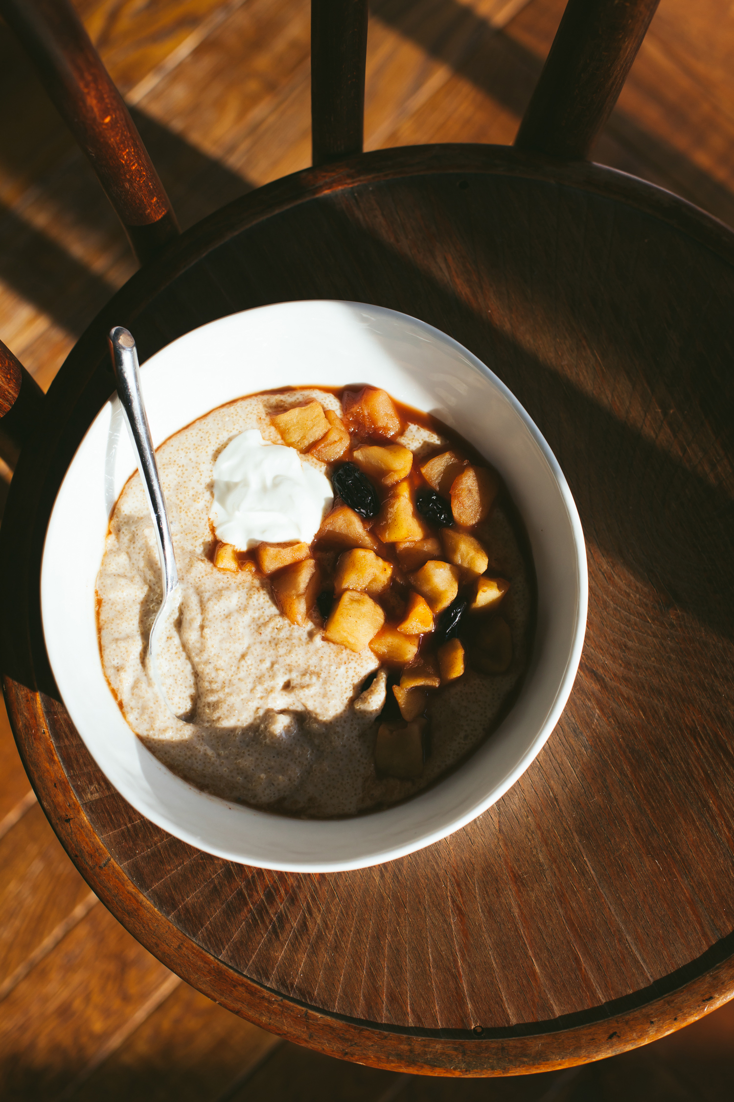 Spiced Amaranth Porridge with Ginger Stewed Apples and Raisins - Golubka Kitchen
