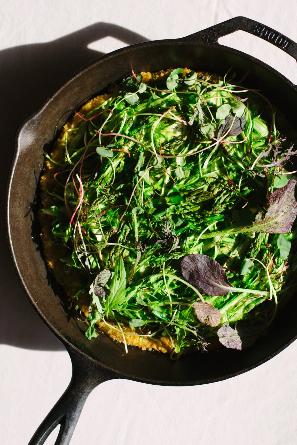 Green Skillet Pizza with Asparagus and Pesto - Golubka Kitchen