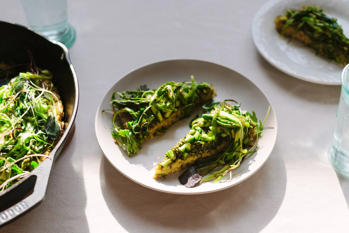 Green Skillet Pizza with Asparagus and Pesto - Golubka Kitchen