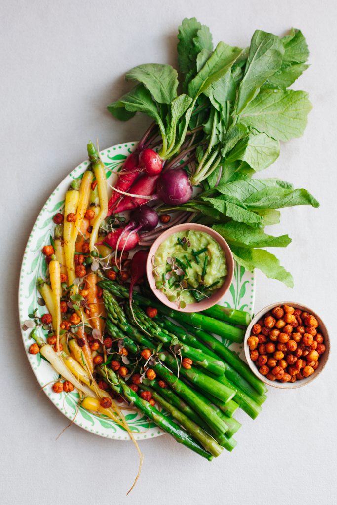 Spring Vegetables with Smoky Chickpea Croutons and Avocado Aioli