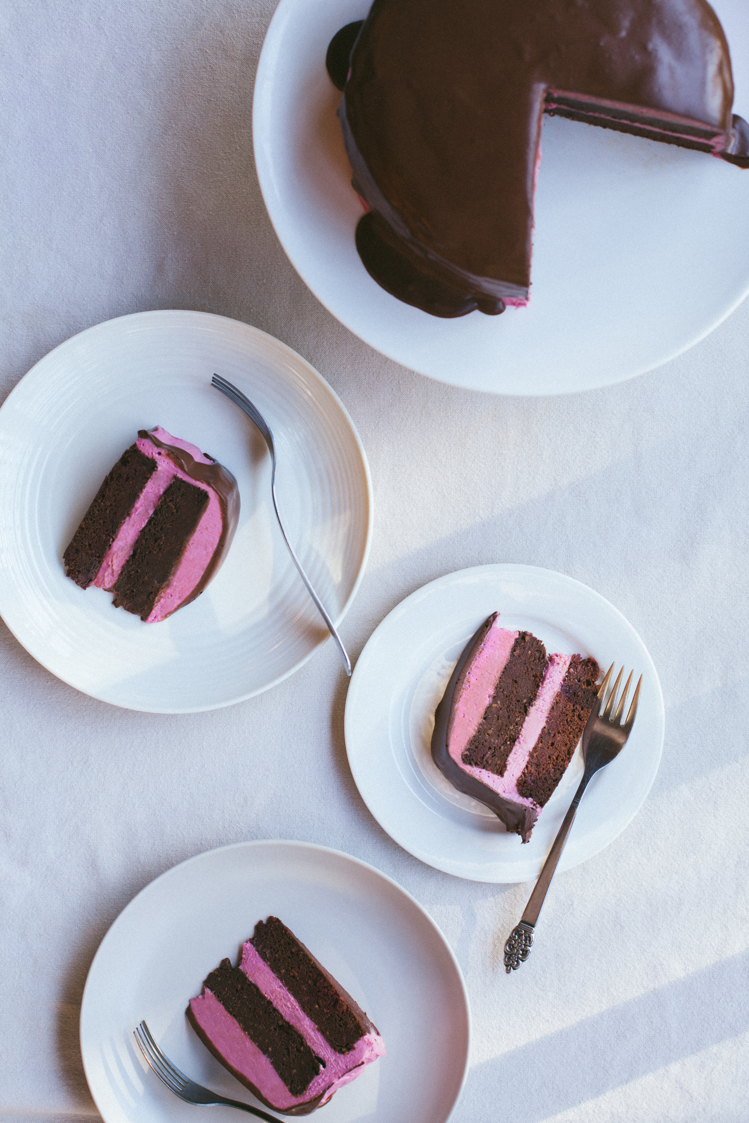 Chocolate Beet Layer Cake with Pink Frosting and Chocolate Ganache - Golubka Kitchen
