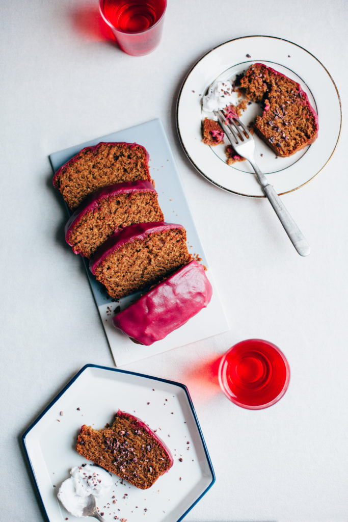 Olive Oil Loaf with Hibiscus Beet Icing