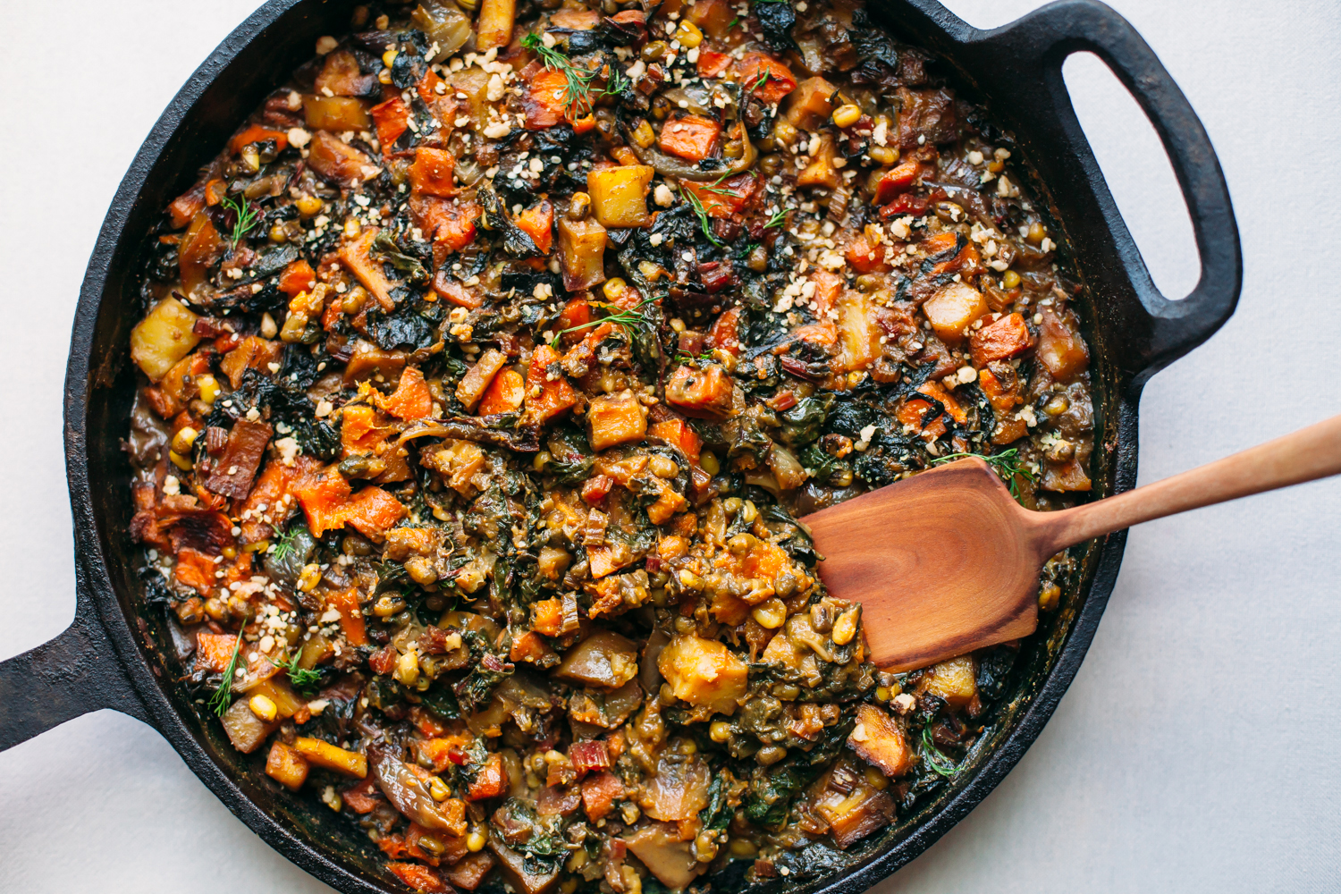 One Pan Root Vegetable, Swiss Chard, and Mung Bean Bake in Coconut Curry - Golubka Kitchen
