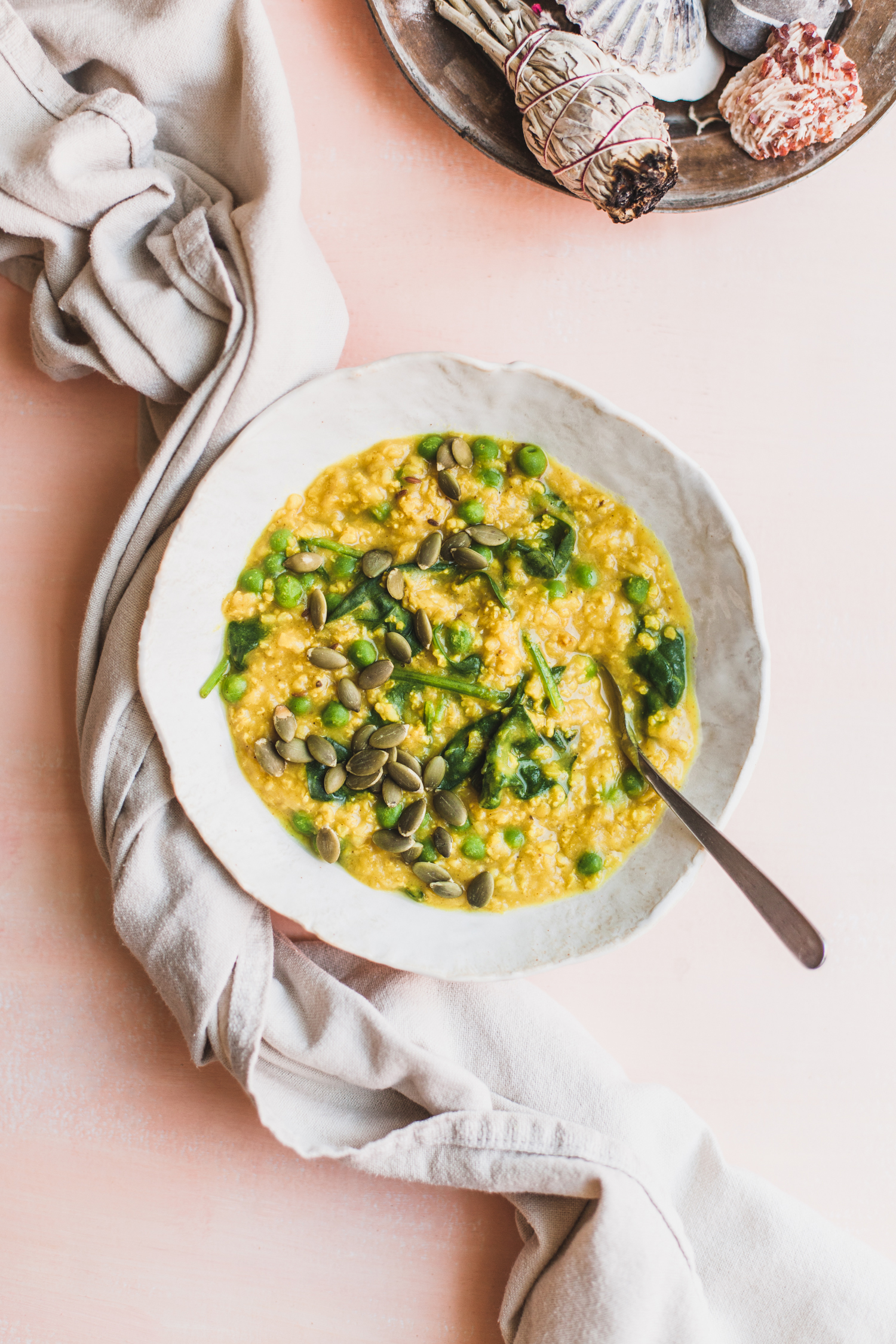 Millet Kitchari with Spinach and Peas, Plant-Based Spring Meal Plan, Part 1 - Golubka Kitchen