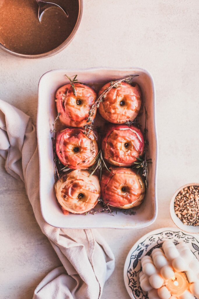 Poppyseed Dukkah-Stuffed Baked Apples with Coconut Caramel