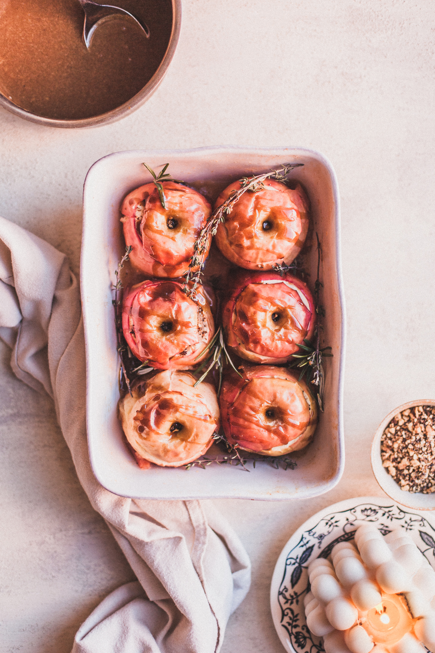 Poppyseed Dukkah-Stuffed Baked Apples with Coconut Caramel - Golubka Kitchen