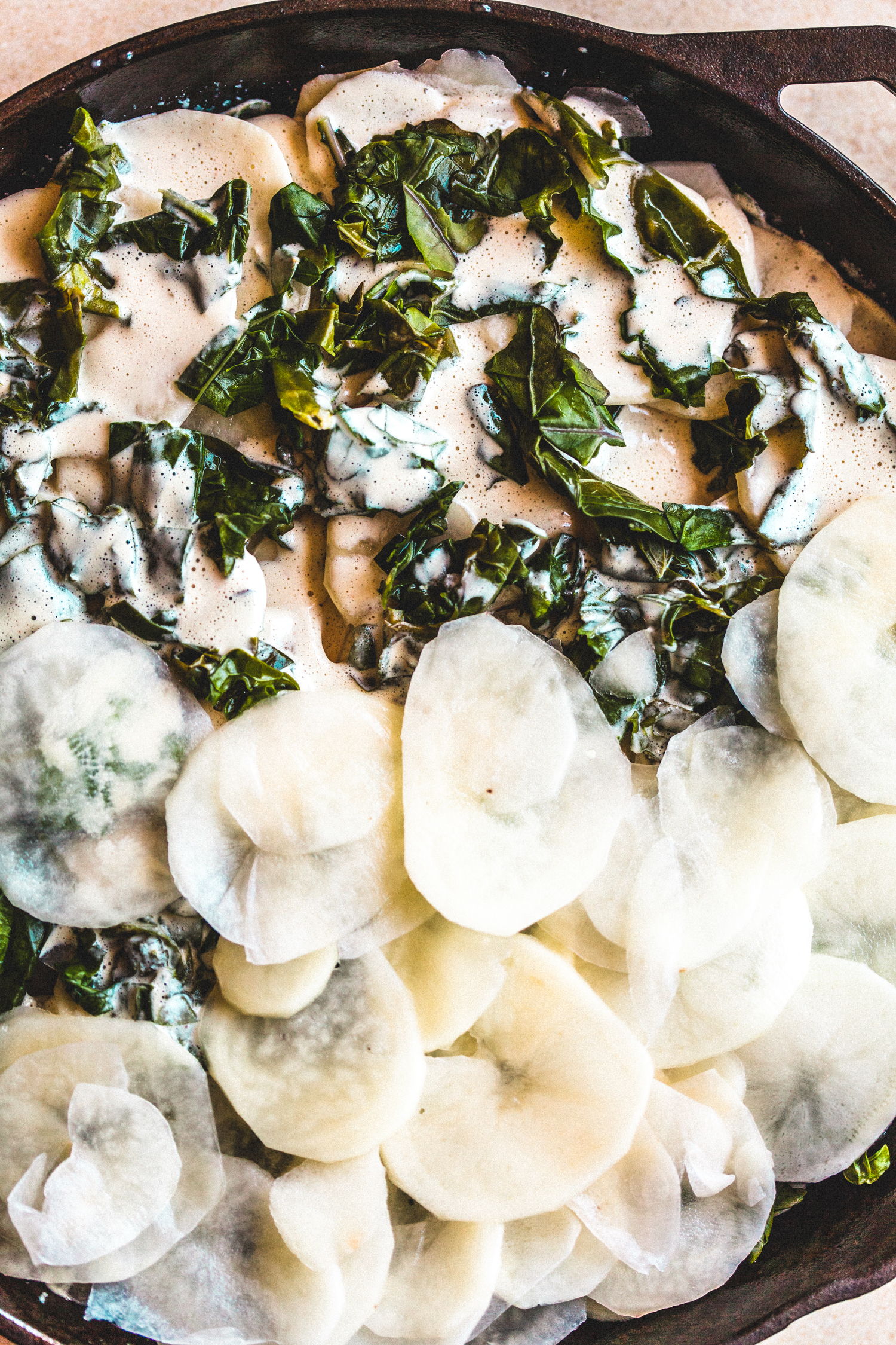 Vegan Miso Kale Scalloped Potatoes - Golubka Kitchen