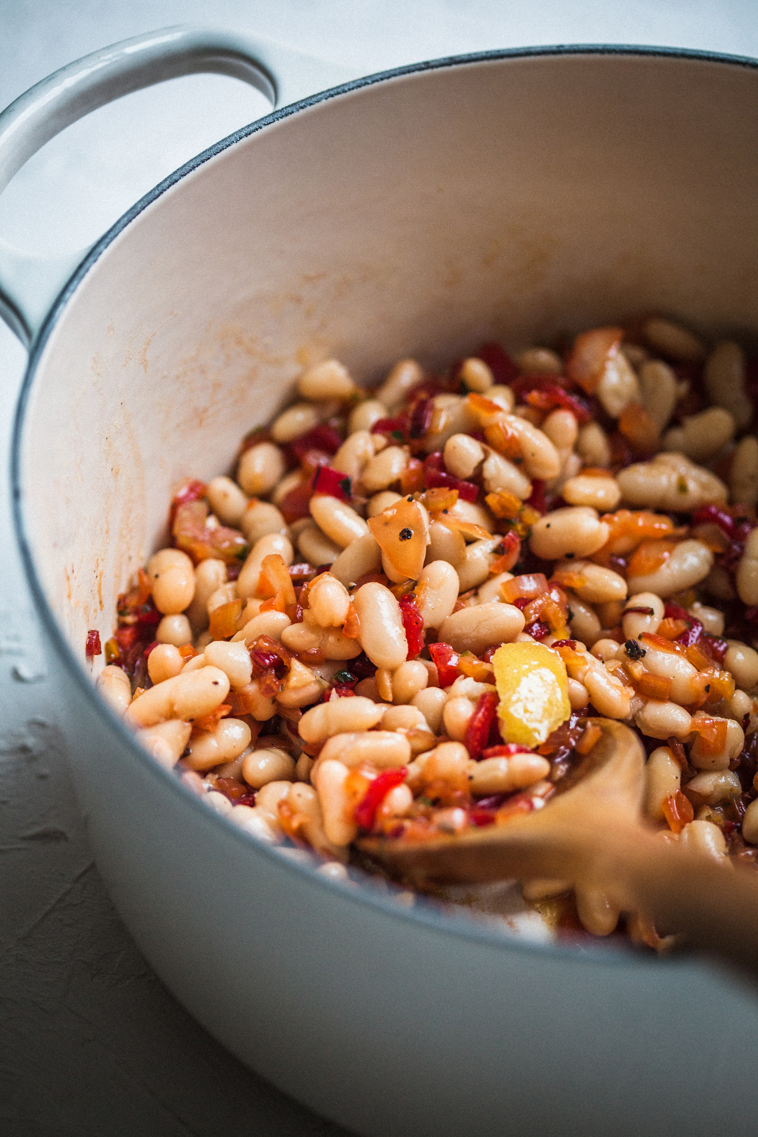 One Pot Vegan Creamed Beans and Greens with Chili Oil - Golubka Kitchen