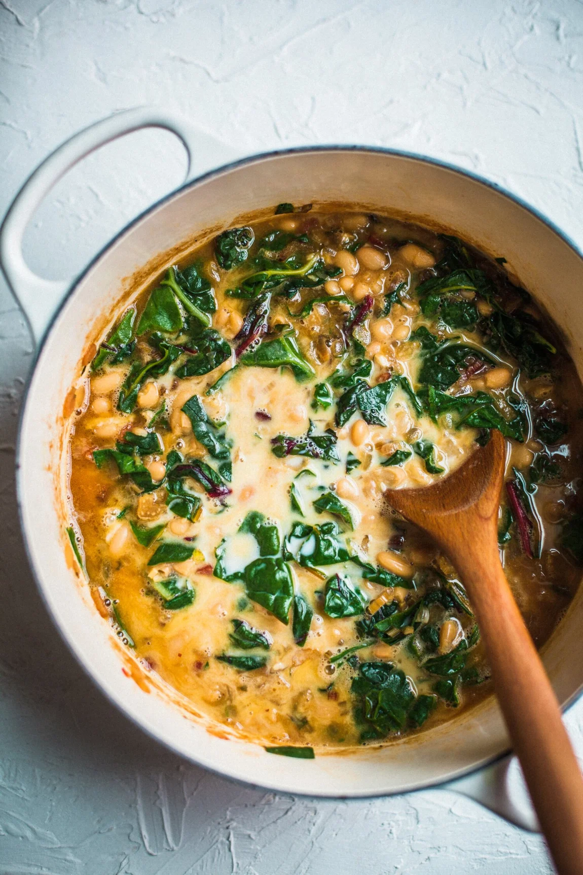 One Pot Vegan Creamed Beans and Greens with Chili Oil - Golubka Kitchen