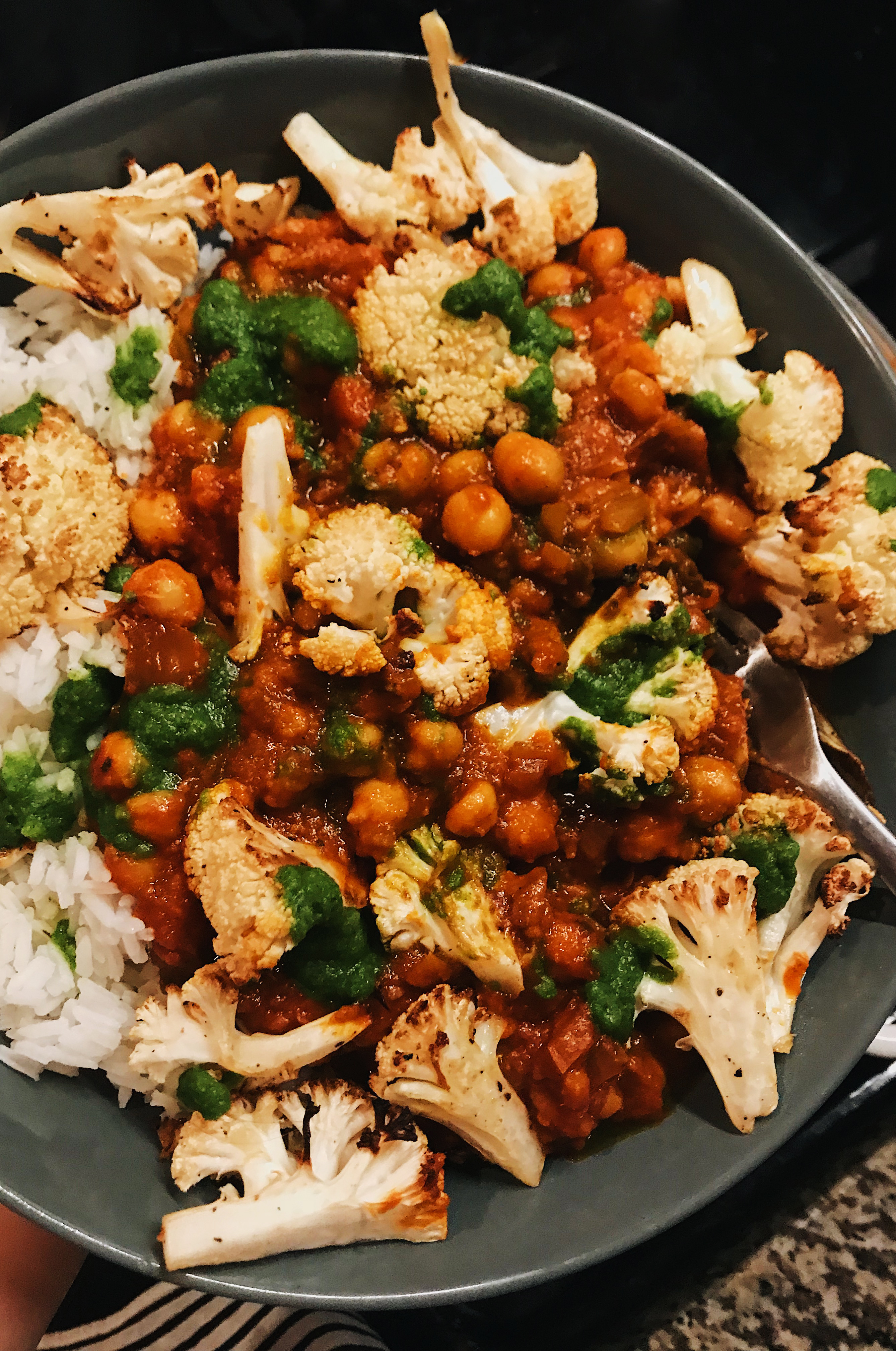 Chana Masala with Roasted Cauliflower and Cilantro Chutney - Golubka Kitchen